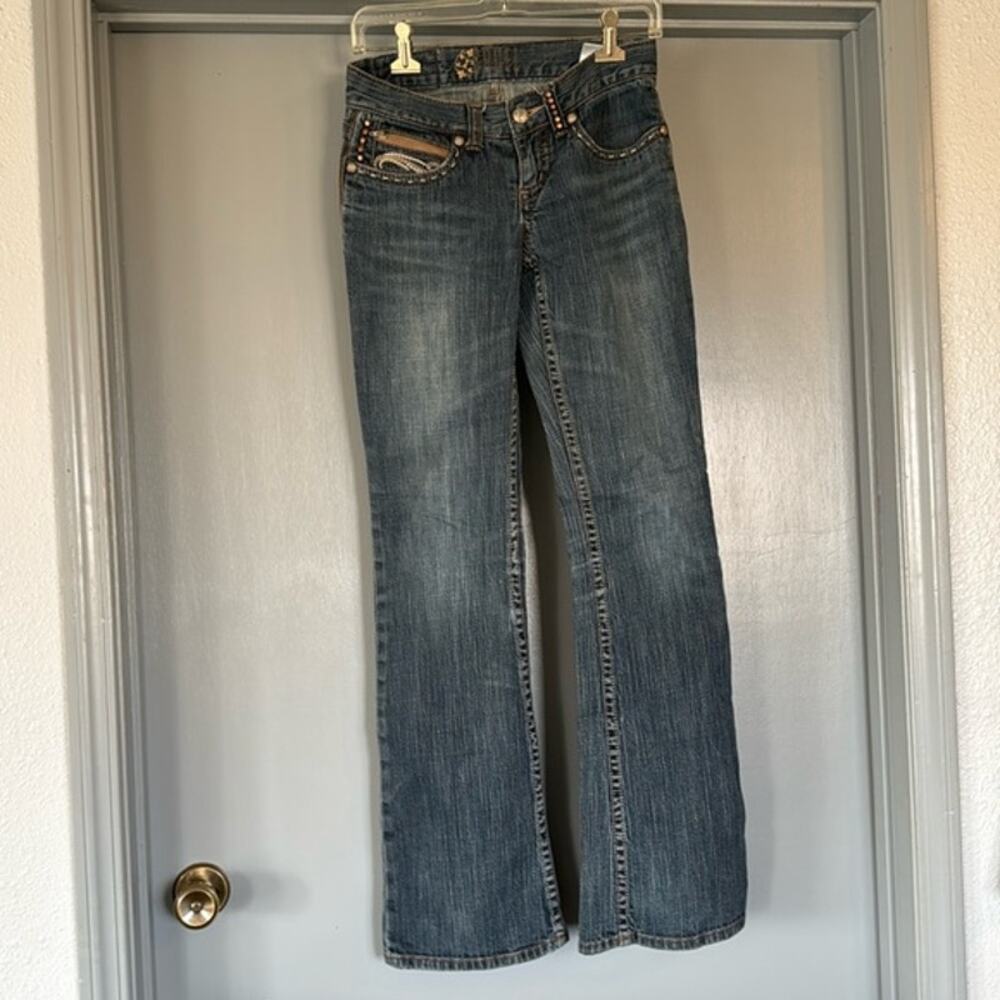 Cruel Women's Bootcut Jeans Embroidery Zip Pocket Rivets Flap Pockets Sz 28/34